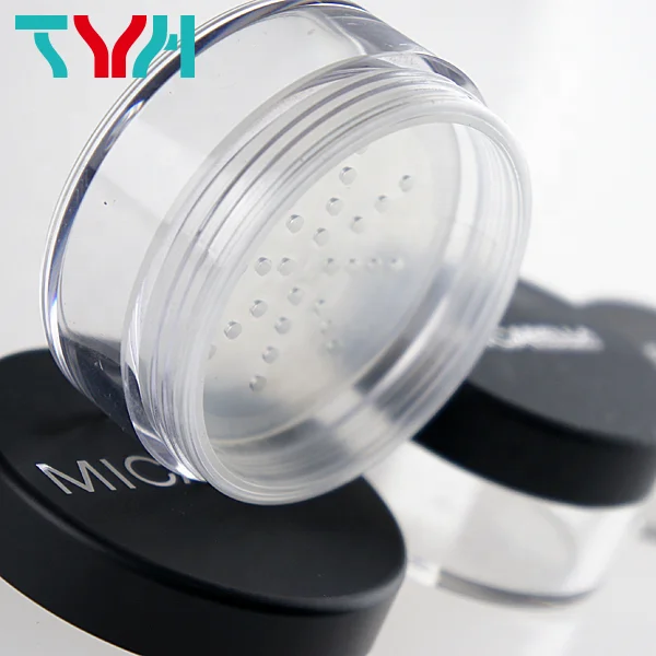 8ml SAN PET Clear Loose Powder Jar PE Sifter With ABS PMMA Glossy Black Round Screw Cap (INH08T)