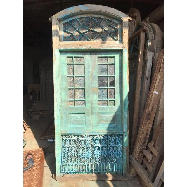 Antique Carved Indian Front Door Solid Wood Old Exterior Swing Open Style Finished with Decoration Feature