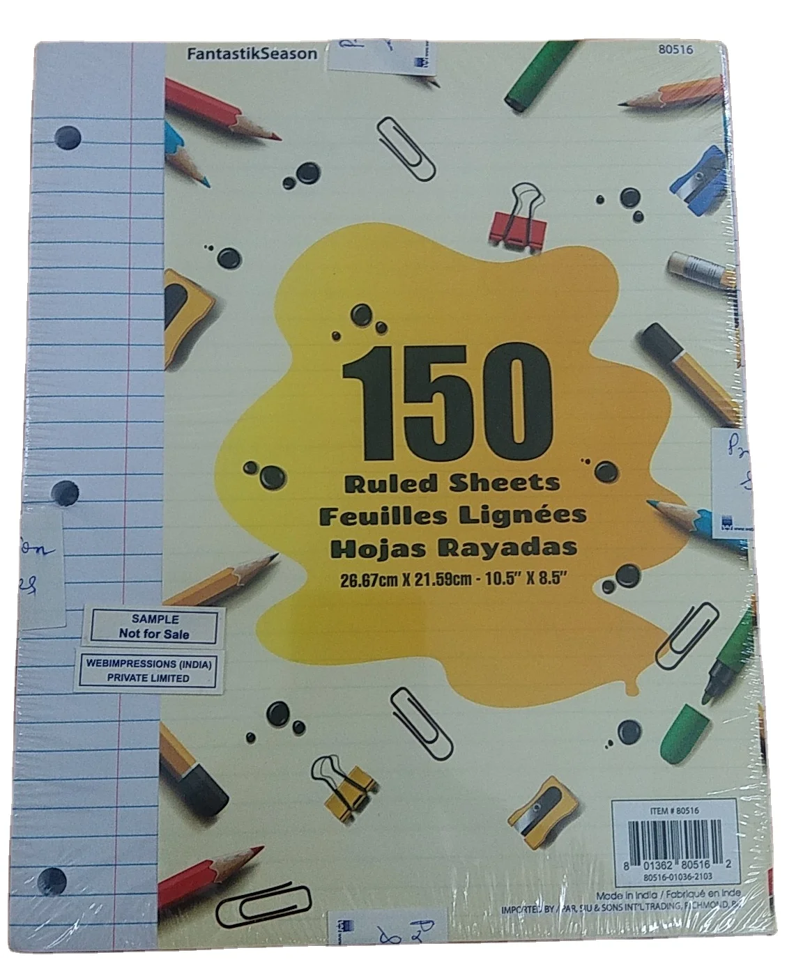 College Ruled Filler Paper 100 sheets three hole punched