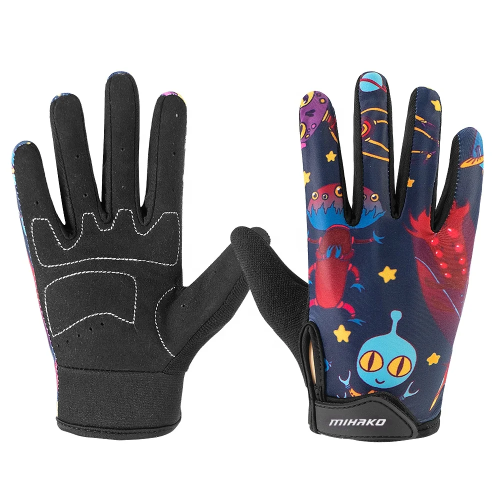 Youth Bike Bicycle Gloves Kids Cute Cartoon Children Bike Gloves full Finger Cycling Gloves  Anti-skidding Silicone Gel Pad