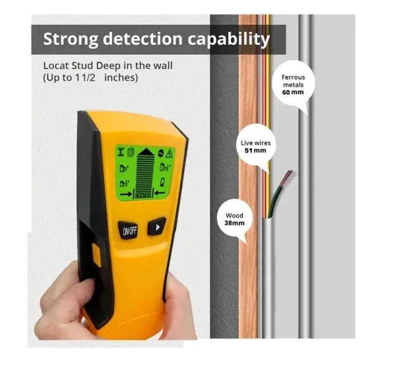 Handheld 3 in 1 Wall Scanner Wooden Center Stud Finder locator Metal Detector Th210 Metal AC live wire detector