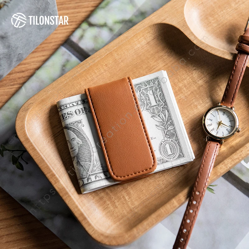 TILONSTAR TMC101 Custom Logo Leather Money Clips Business Men Leather Magnetic Cash Holder