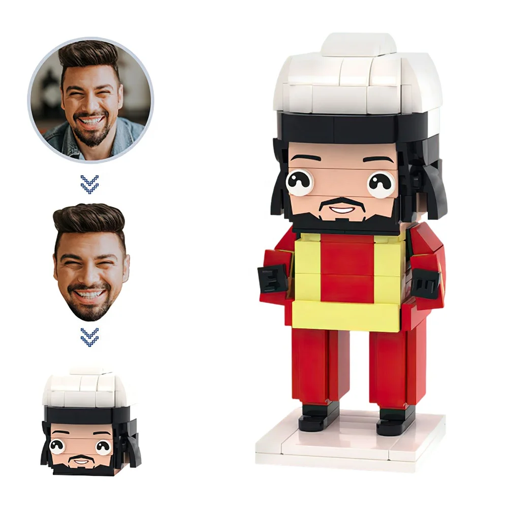 Custom Head Firefighters Building Bricks Mini Figure Photo Block