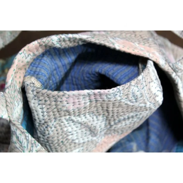 Vintage Hand Stitched Indian 100% Cotton Wholesale Tote Bag Kantha Handle Side Sling Bag For Office Bohemian Bag