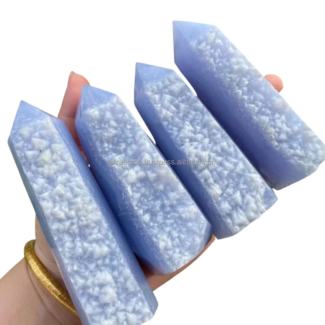 Оптовая продажа натуральная ручная резная Хрустальная палочка синее кружево агат исцеляющая башня
