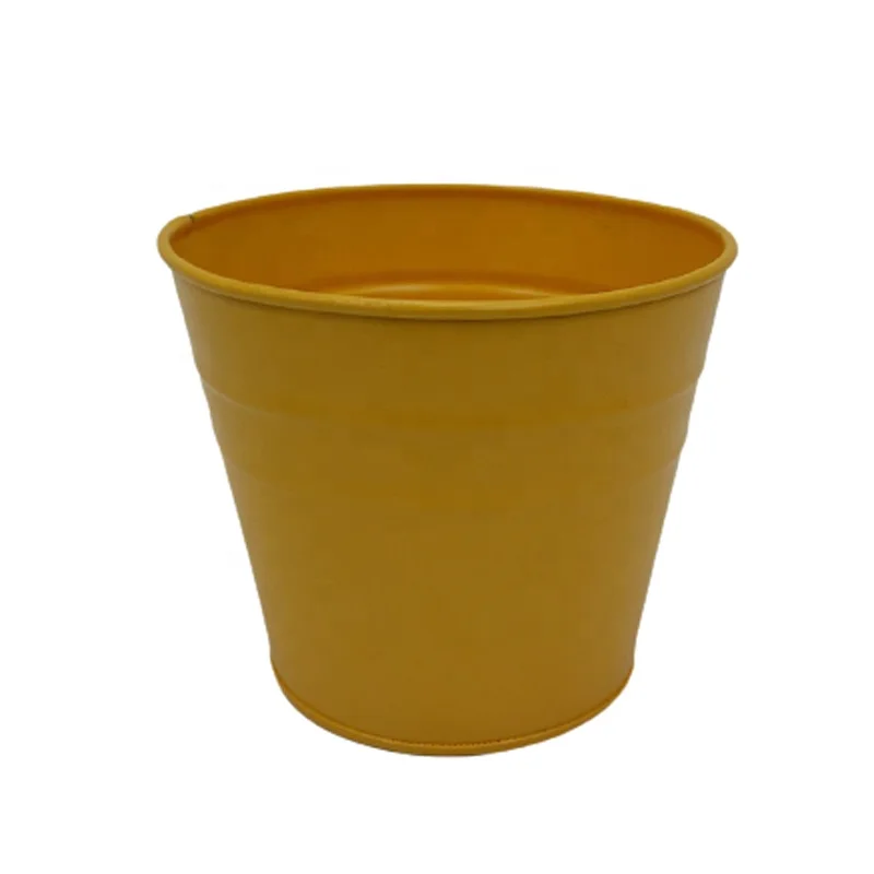Современный дизайн железный декоративный Роскошный Металлический плантатор круглой формы матовая темно-желтая отделка порошковым покрытием