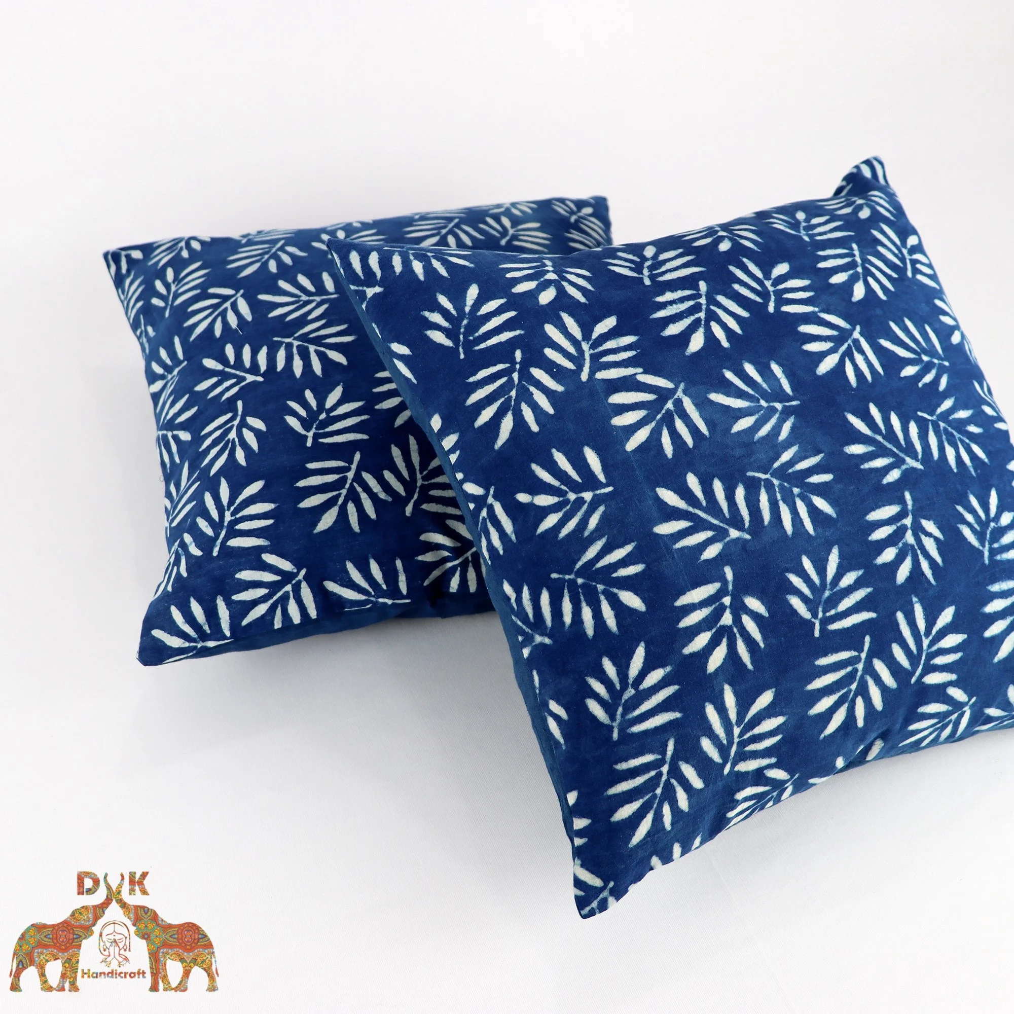 Наволочка с принтом листьев из хлопка и индиго