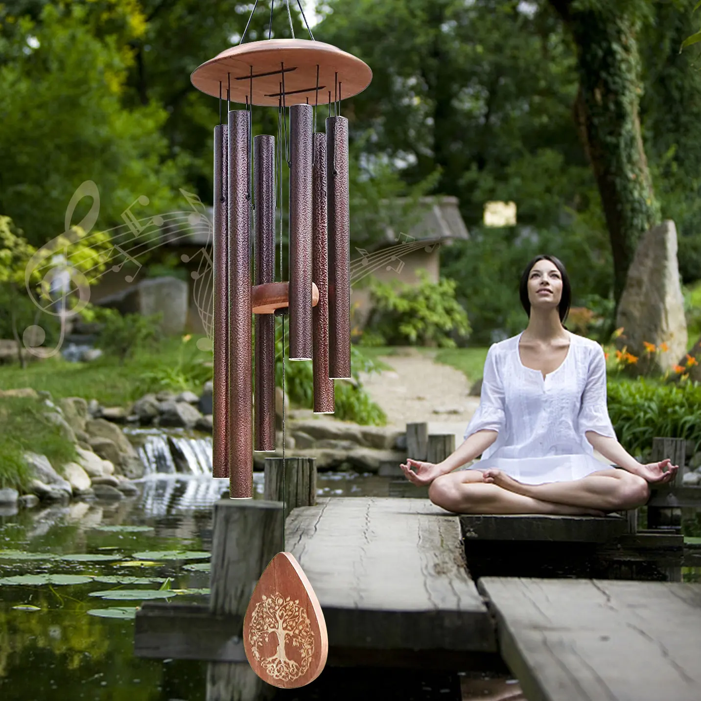 6 алюминиевых трубок 32 дюйма памятные ветряные колокольчики деревянные ветряные колокольчики для улицы с пользовательским Логотипом гравировка Древо жизни Ретро ветряные колокольчики