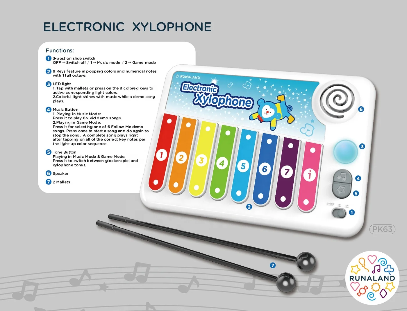 Kids Musical Instrument other baby  toys Percussion Xylophone with 2 Mullets Included