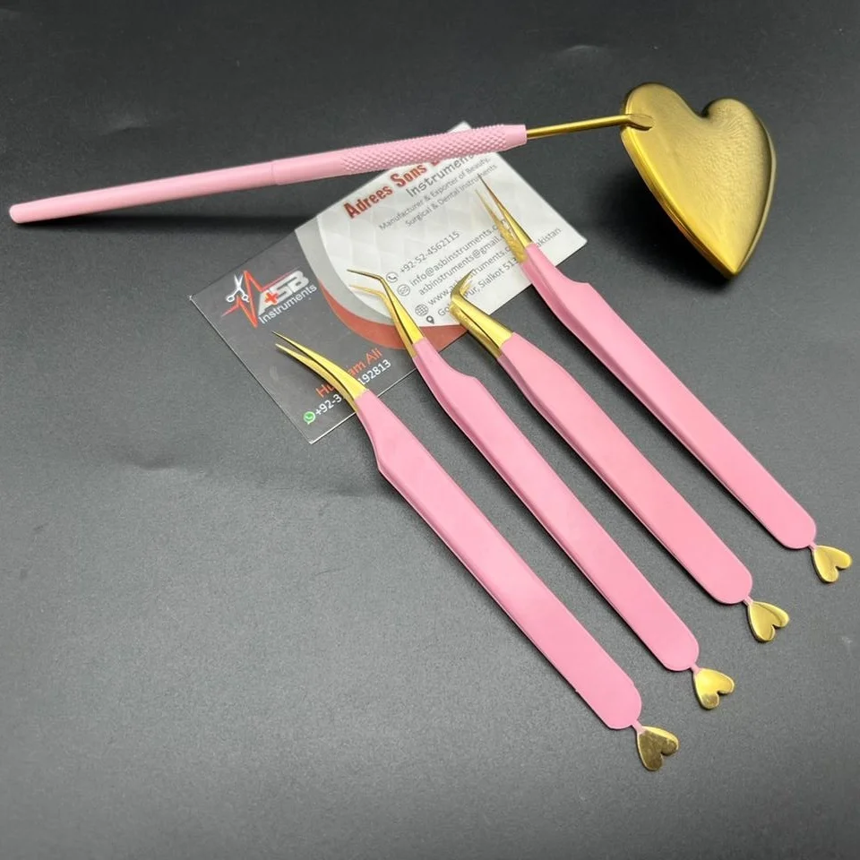 Lash Tweezers Private Label Baby Pink Matte Heart Design Japanese Stainless Steel Hand Tested Volume Eyelash Extension Tweezer
