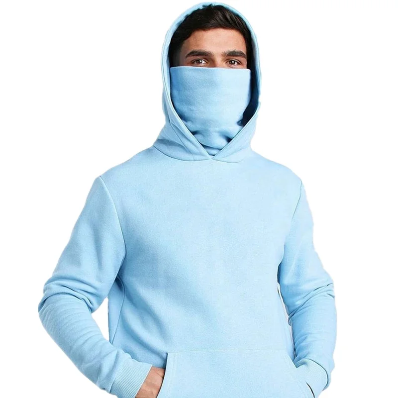 Professional  long sleeved Mens Face masked hoodie with Face masked custom logo For Unisex