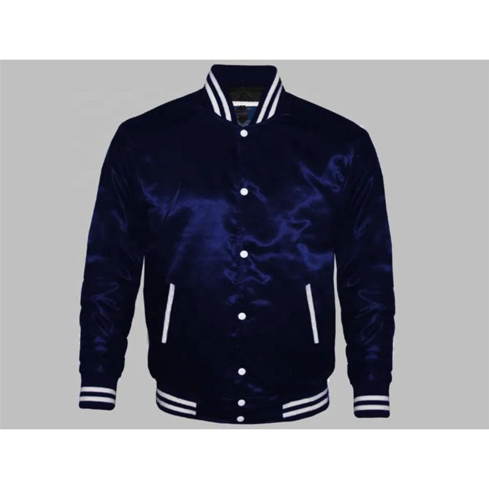 High Quality fabric of varsity jacket Wholesale body and arm Satan custom rib button up close and pockets inside liner coating