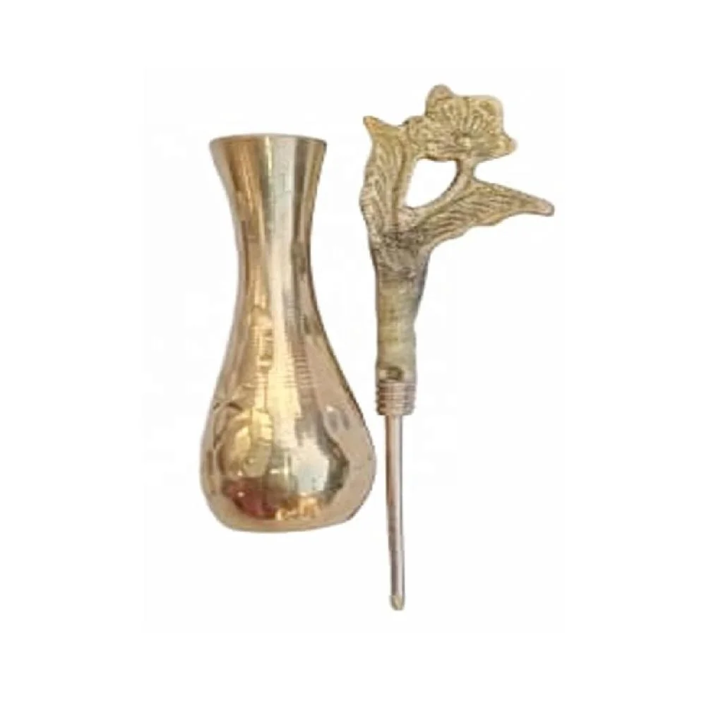 Brass Surma Dani Khol Holder Brass Metal Engraved with Floral Designs Use to Hold Kajal Showcasing Beautiful Metal Surma Dani