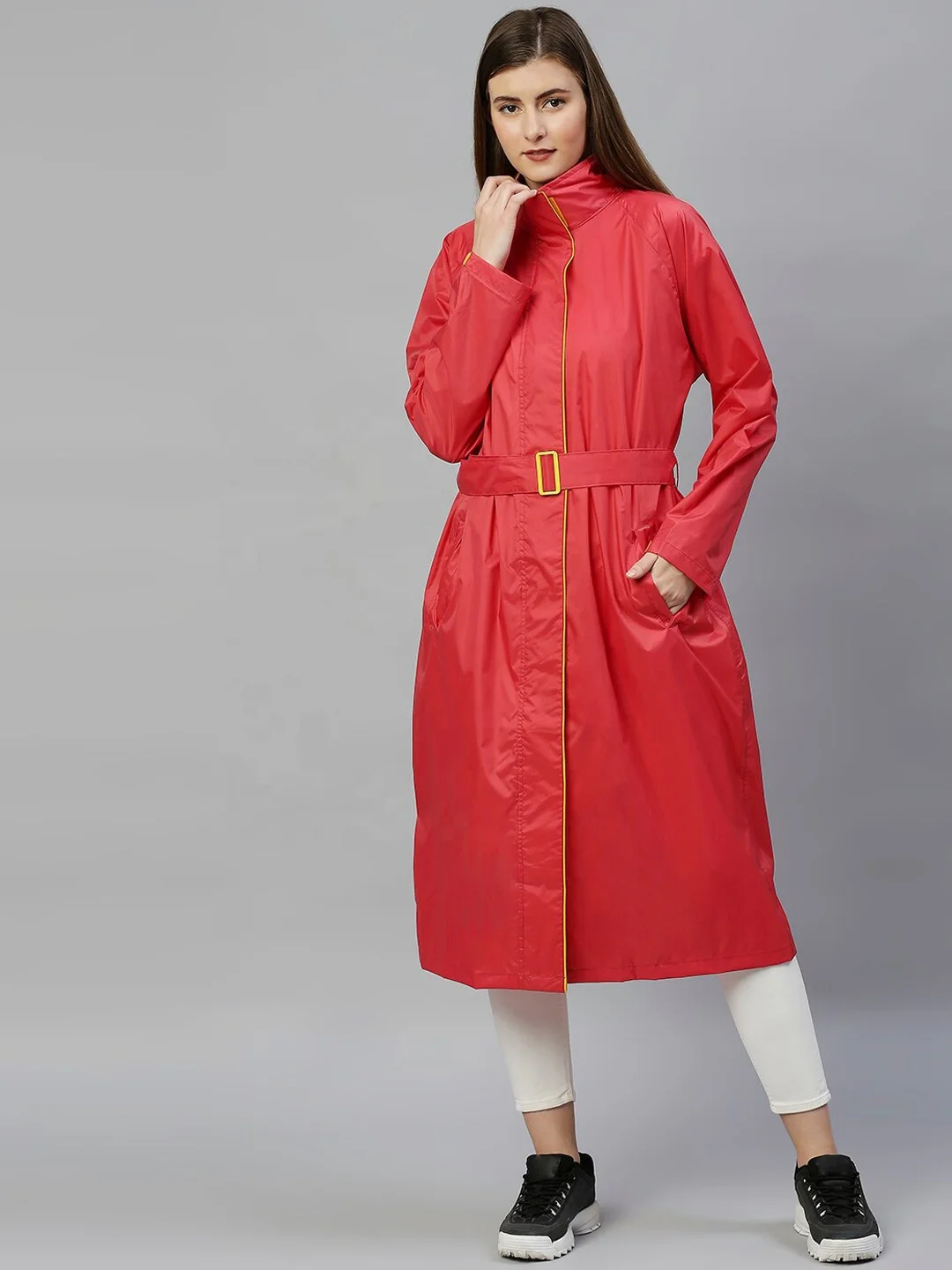 Long Rain Coat OEM New Design Black Waterproof Raincoat Fashion Women Men Long Rain Coat Jacket Hooded With Custom Logo