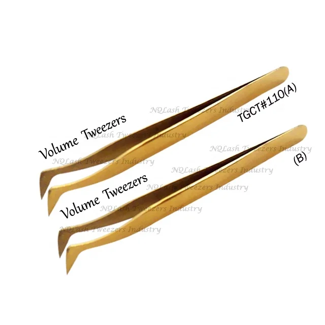 Latest Design Titanium Gold Color Eyelash Tweezers Japanese Stainless Steel Customer Choice Custom logo Plasma Plated  Pointed