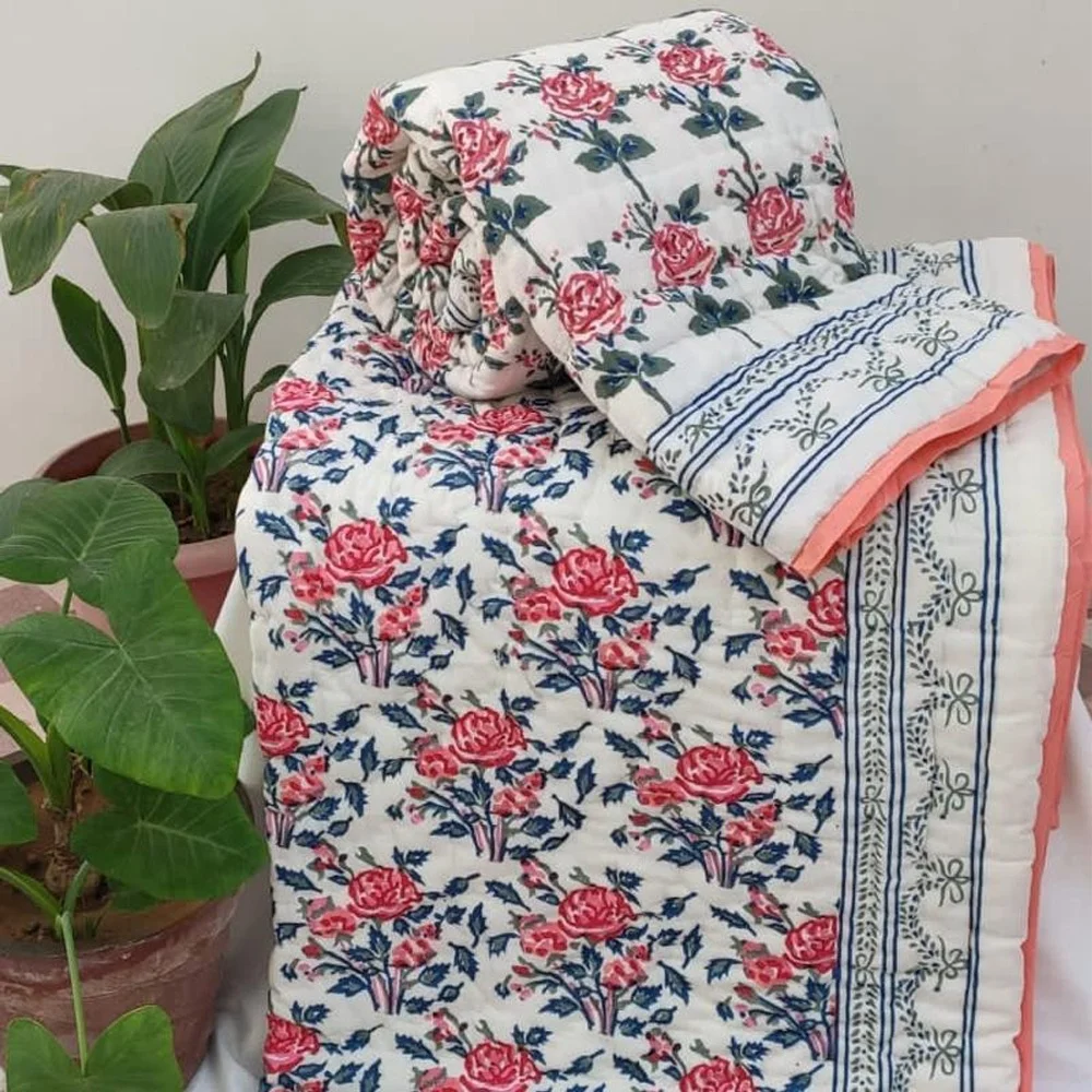 Цветочное хлопковое покрывало двойного размера новый дизайн этническое одеяло Rajai ручной работы постельное белье Decor