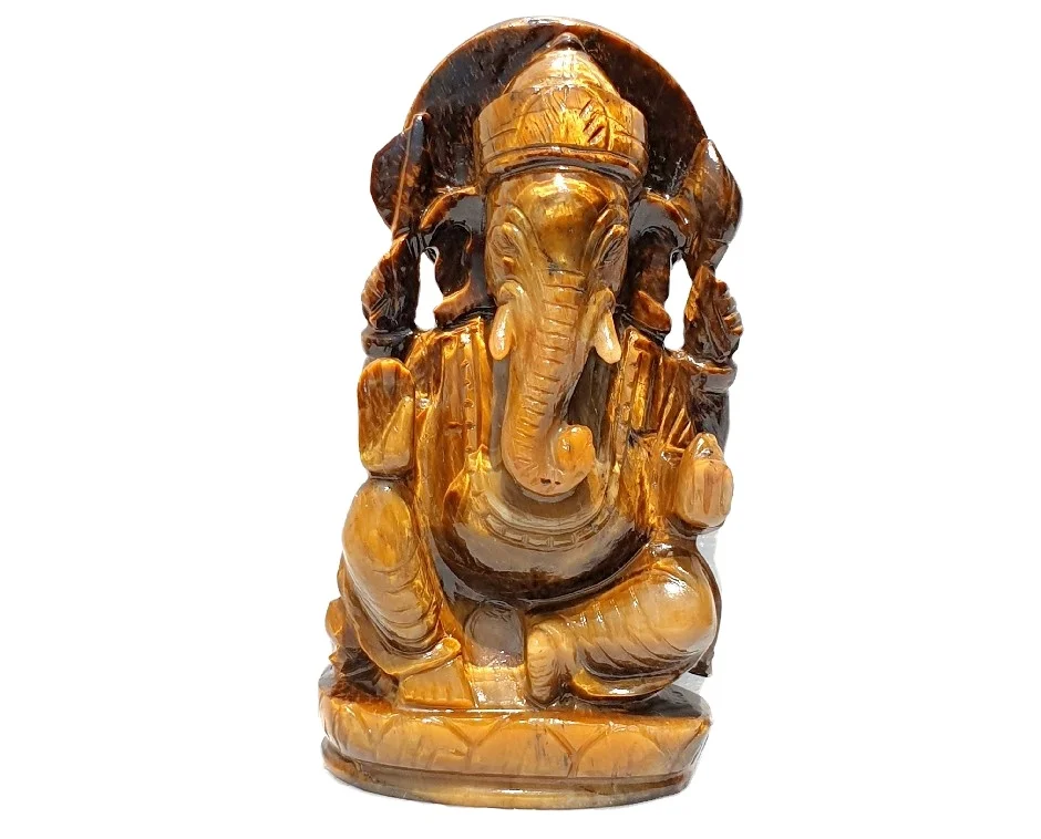 Handcrafted Ganesha Statue Figurine Must Buy Tiger Eye Made in India Piedras Naturales Crystal Healing Stone Quartz Chakra Style