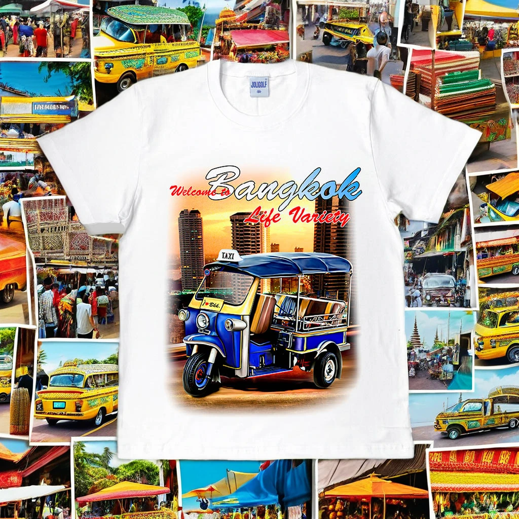 Bangkok Tuk Tuk XXL Size Premium Quality Cotton T-Shirt Vintage Original Graphic Design Silk Long Vest-OEM Custom Casual Back