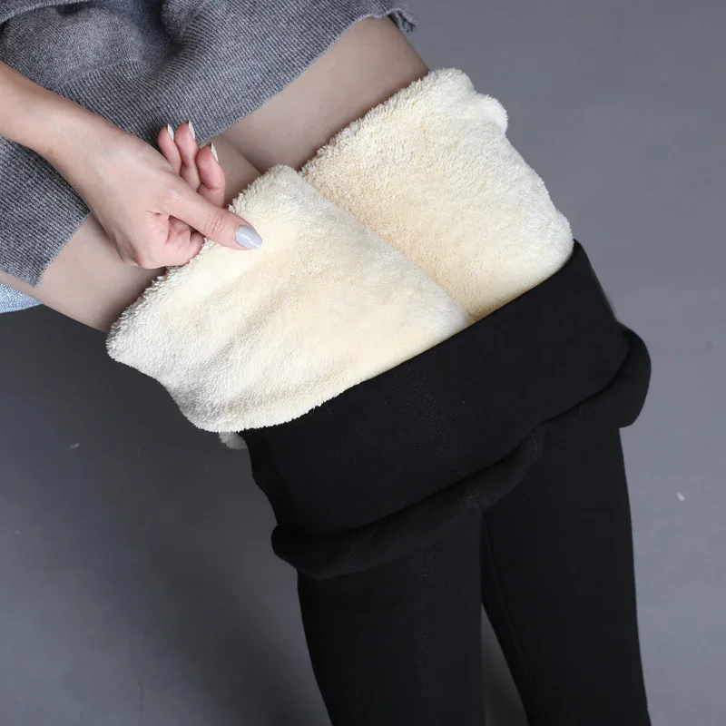 Super Thick Cashmere Tight Pants Women Winter Warm Plush Fleece Lined Leggings Thermal High Waist Elastic Pants Female