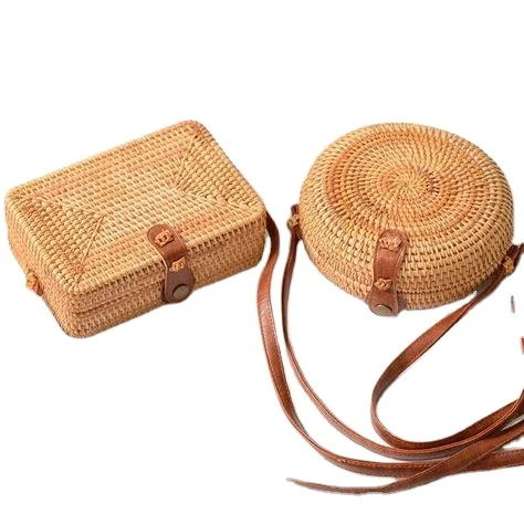 
Rectangle Rattan Bag Brown Handwoven Best Price from Vietnam/Wholesale Handicraft Tote Rattan Straw Handbag Crossbody Bag 