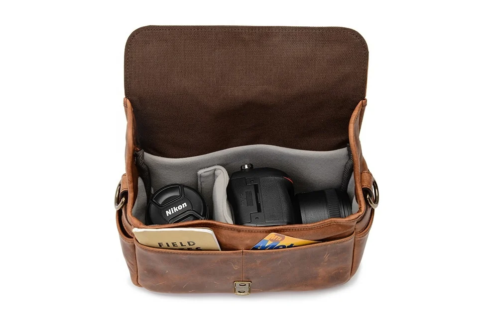 Classic Fashion Vintage Style Real Leather Camera Messenger DSLR Bag Genuine Leather Camera Bag