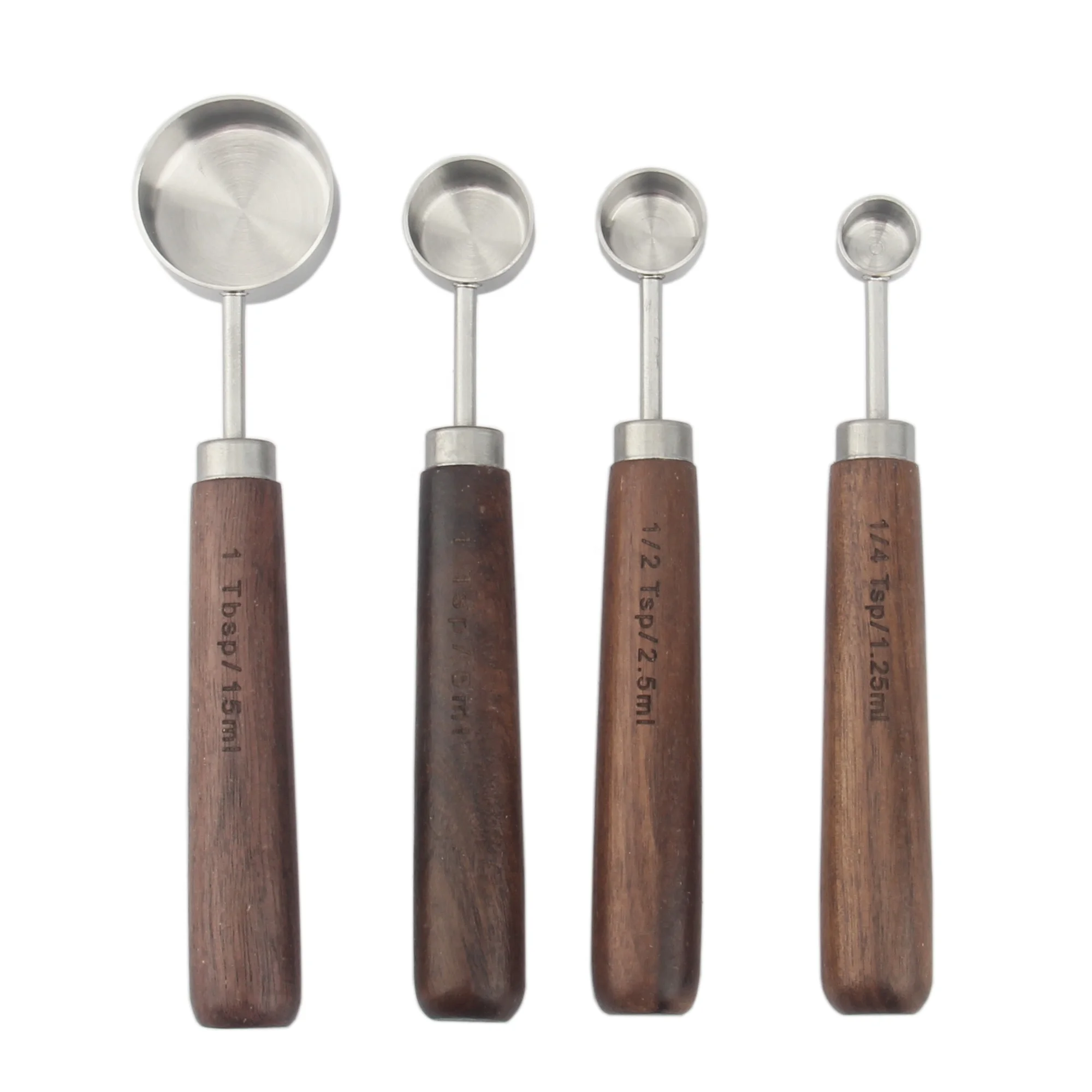 Kitchen High Quality Measure Stainless Steel Measuring Cups and Spoons Set With Wooden Handle