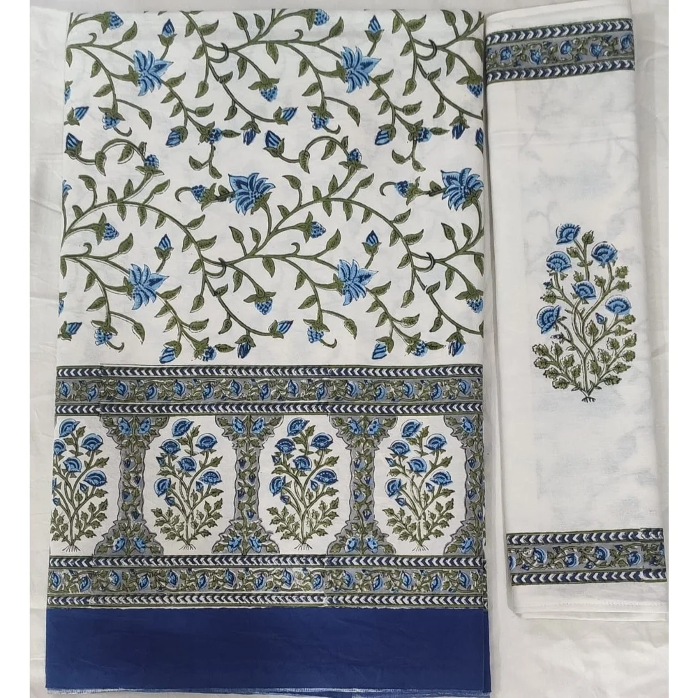 100% Pure Cotton Queen Size Bedding Sets Modern Indian Design Block Printed Sheet for Home & Hotel Use