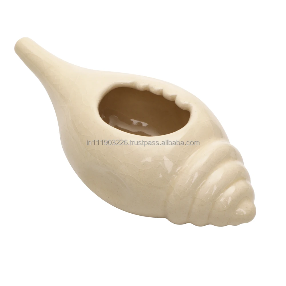 UNIQUE AND ATTRACTIVE CERAMIC JALA NETI POT Skillfully handcrafted to look like white conch shell