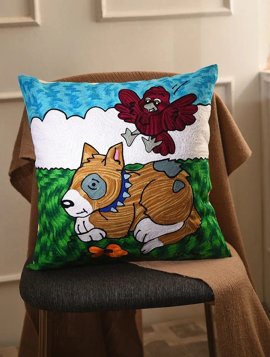 Luxury Customized LOGO Eco-friendly White Multi-color Hand Embroidered Living Room Hotel Cotton Cushion Boho Blank Pillow Cover