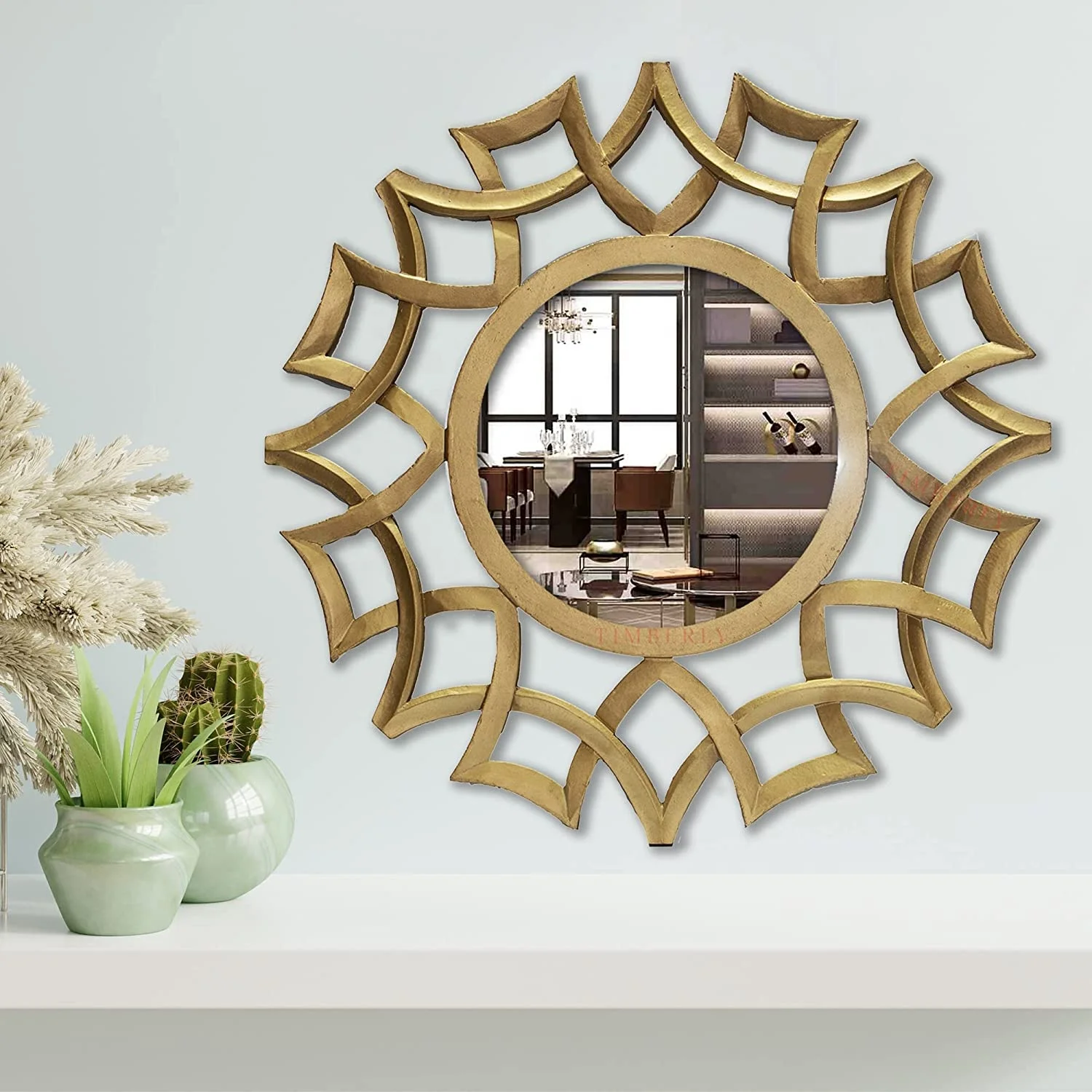 Antique Handcrafted Wooden Wall Hanging Mirror To Decorate Your Dressing Room With An Elegant Designed Wooden Frame 24*24 inches