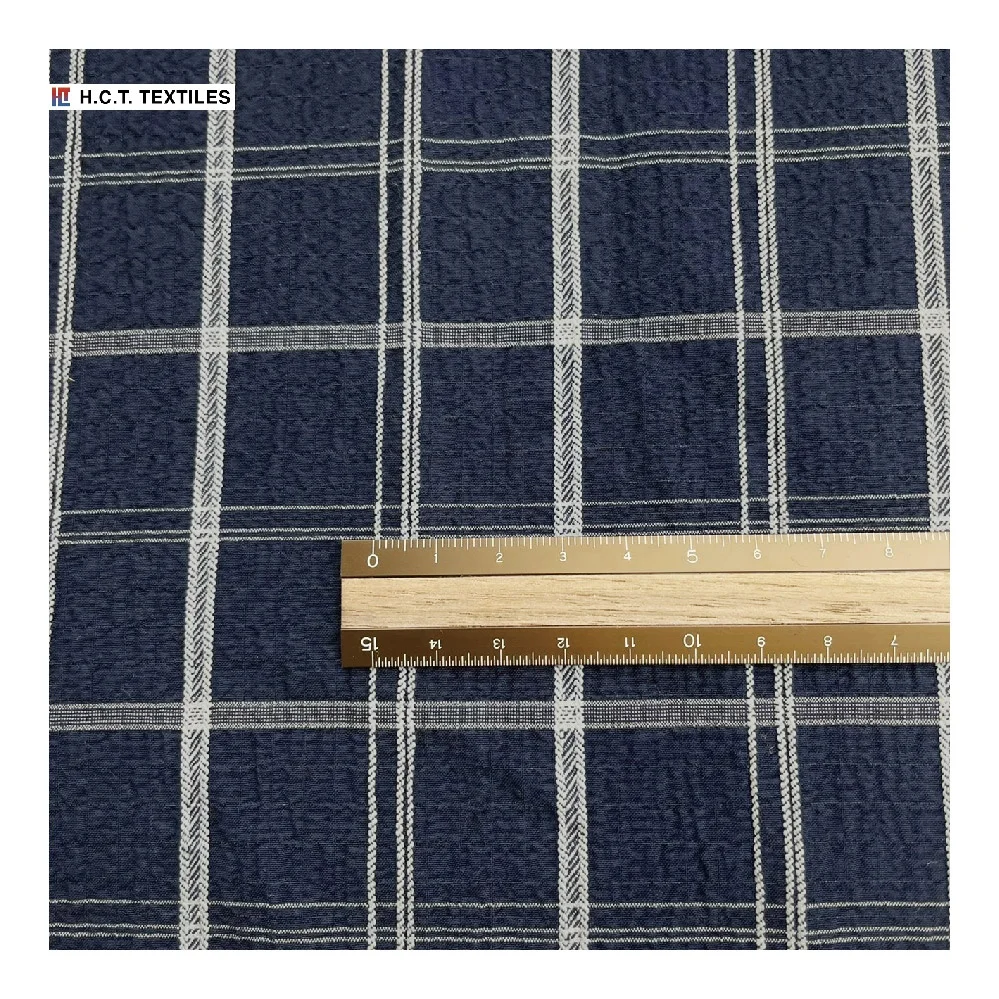 Easy care bi stretch  145g Rayon Polyester stretch seersucker check faric for clothing