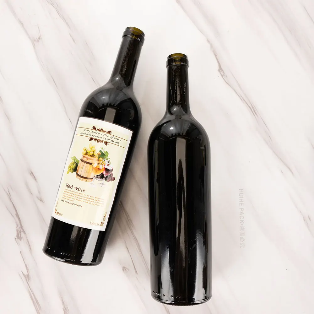 Custom Label Punted Antique Green 75cl Bordolese Conica Red Wine Packaging Glass Bottle with Longneck