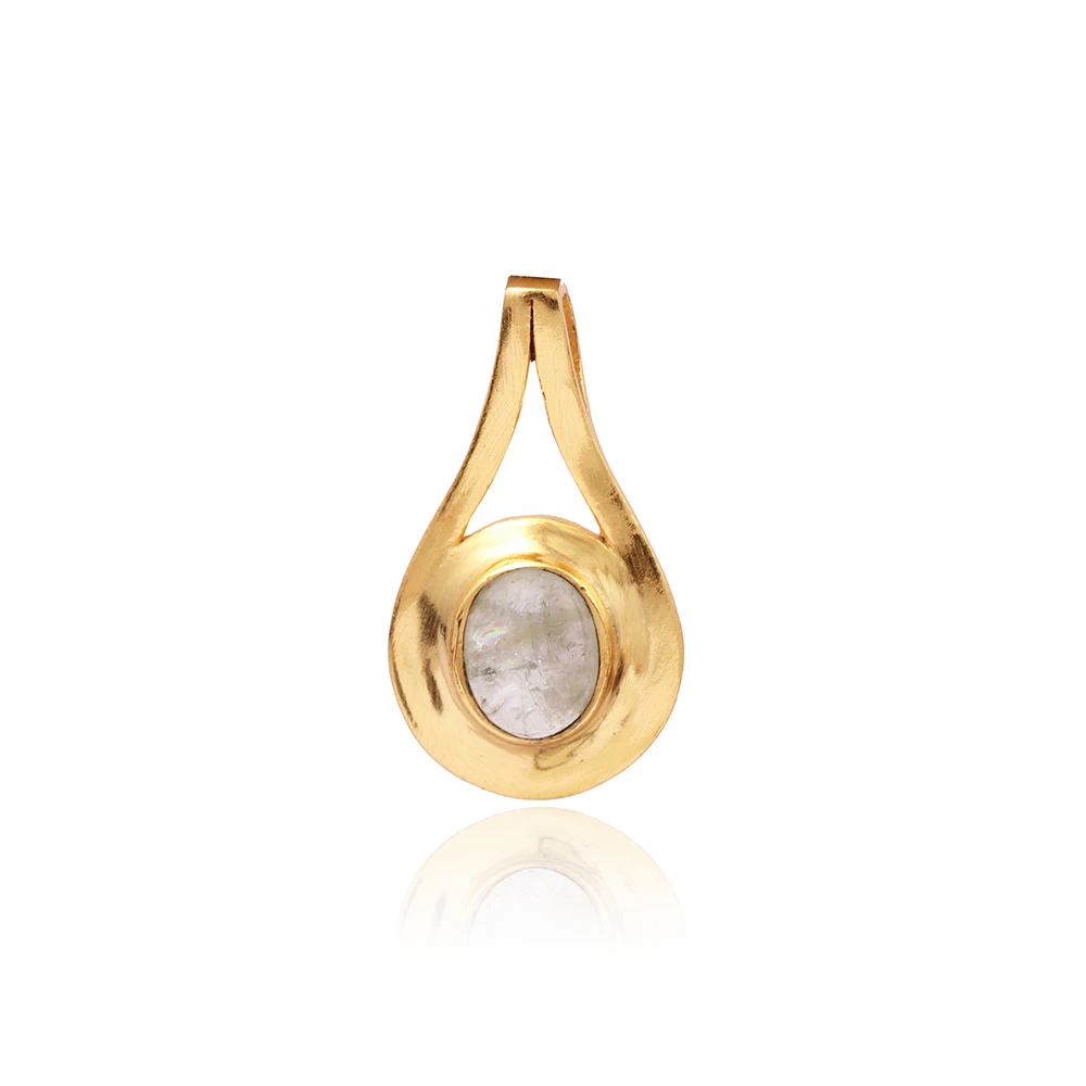 Opalite Stone Wholesale Gold Plated Brass metal Jewelry Gemstone Prong Sett Adjustable Necklace Women Jewellery Mode Joyas N-075