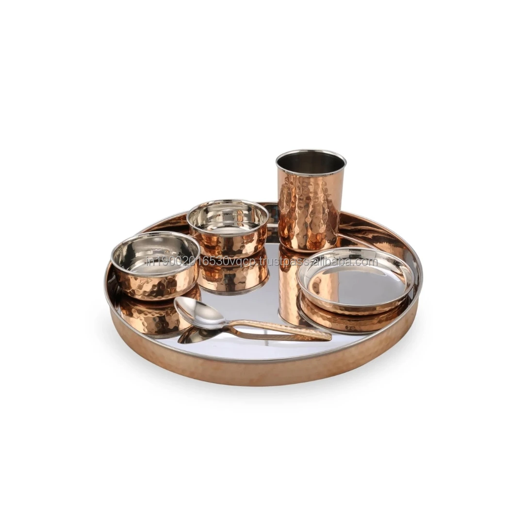 Steel Copper Hammered Dinner Set of 6 Piece Collection of Dinnerware