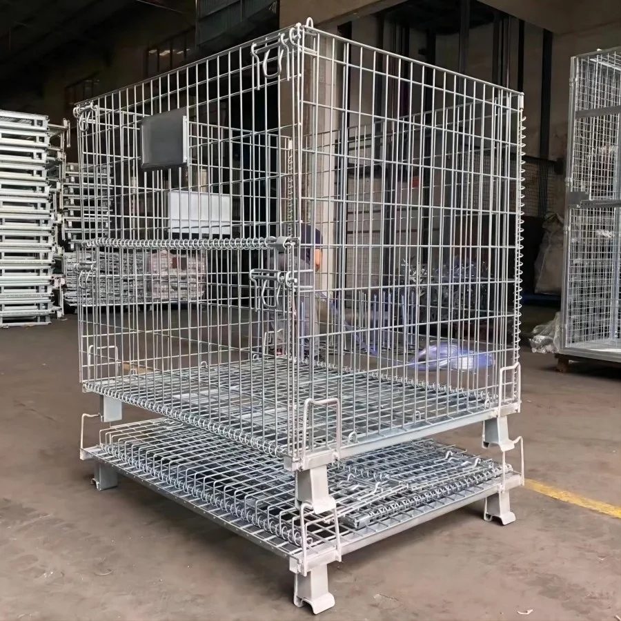 Folding Roll Metal Galvanized Storage Cage For Cold Storage Steel Wire Basket Tool Mobile Iron Pallet cage