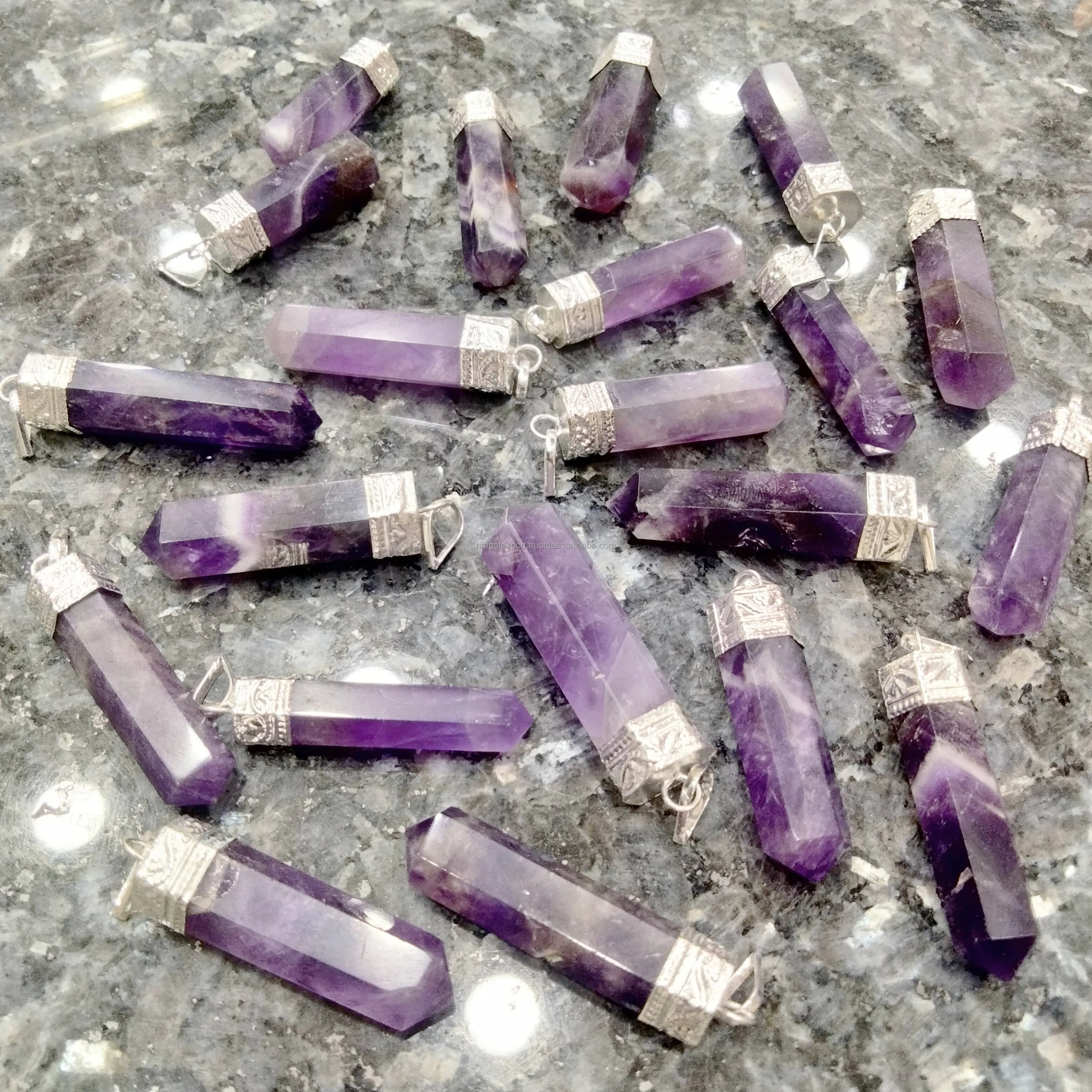 best selling natural crystals healing stone seven chakra bonded healing chakra pencil point crystal pendant necklace for sale