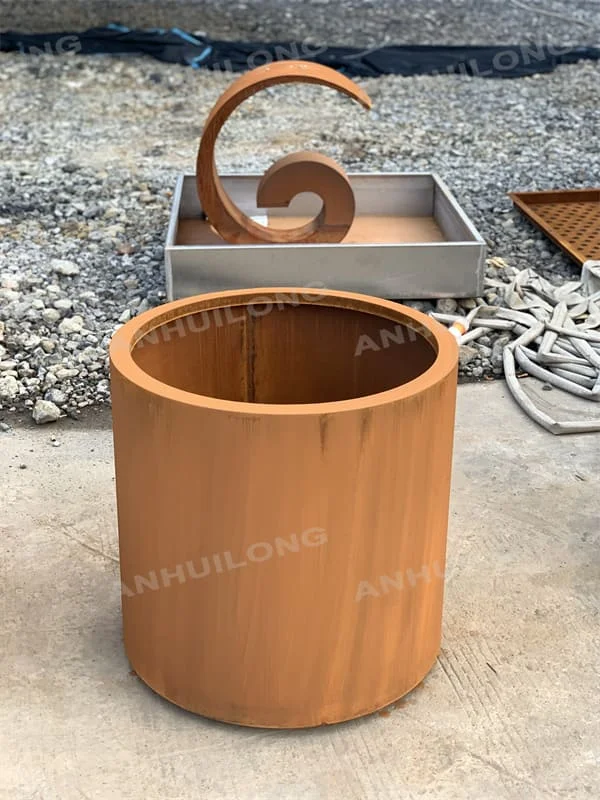 custom light weight durable metal steel planters Outdoor Round Flower Planter Pots corten steel tree large planters