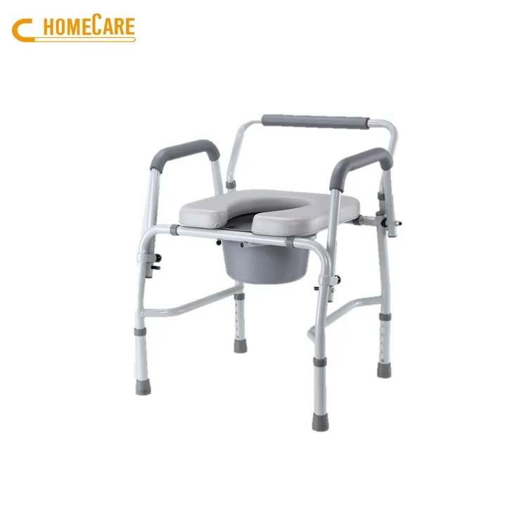 Mobility impaired hospital commode toilet chair with folding walker for the elderly adult