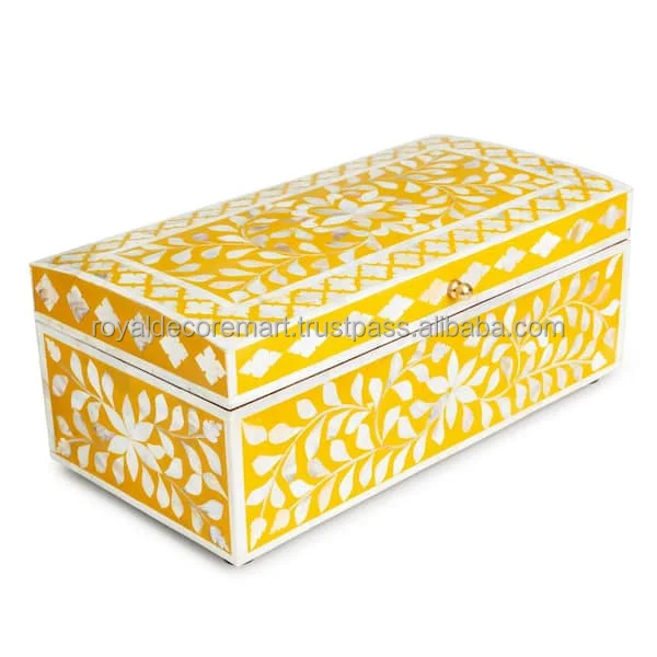 Royal Handcrafted Mother of pearl Inlay yellow Color Jewellery box Gift Box By Royal Decore Mart