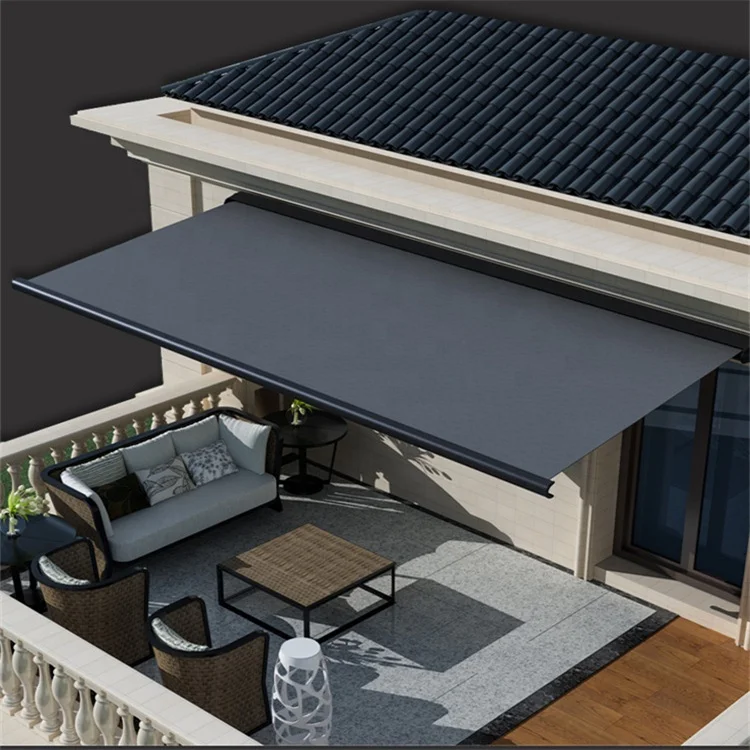 Wind Sun Rain Sensor Awning Manual RollOut Patio Outdoor Fabric Awning  Functional Awning 5 Meters With Led Light