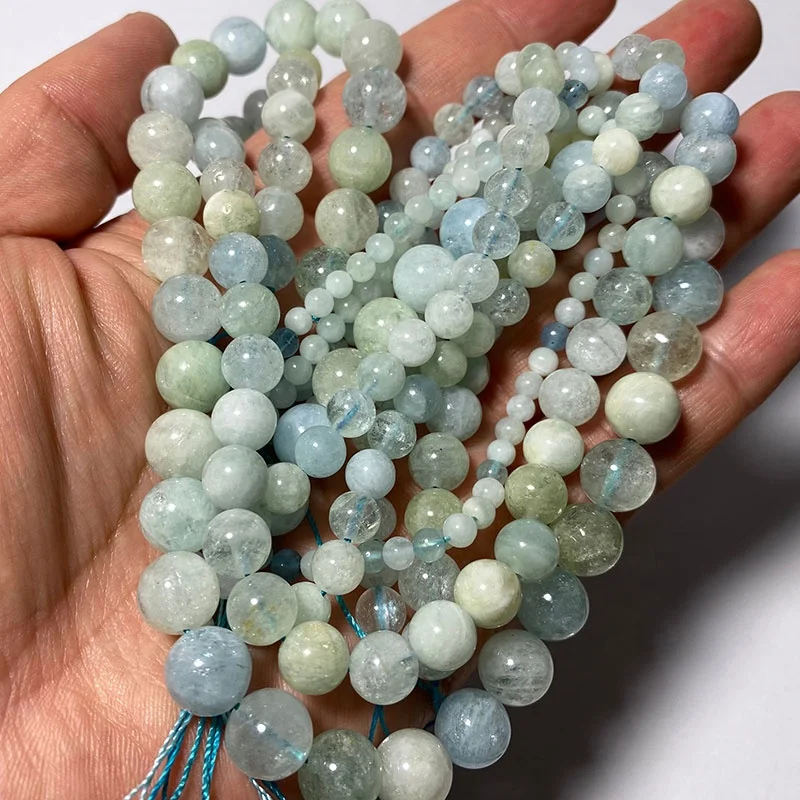 Wholesale Natural Blue Aquamarine Stone Gemstone Round Shape Beads For Jewelry Making Bracelet Necklace Pendants  for Men Women