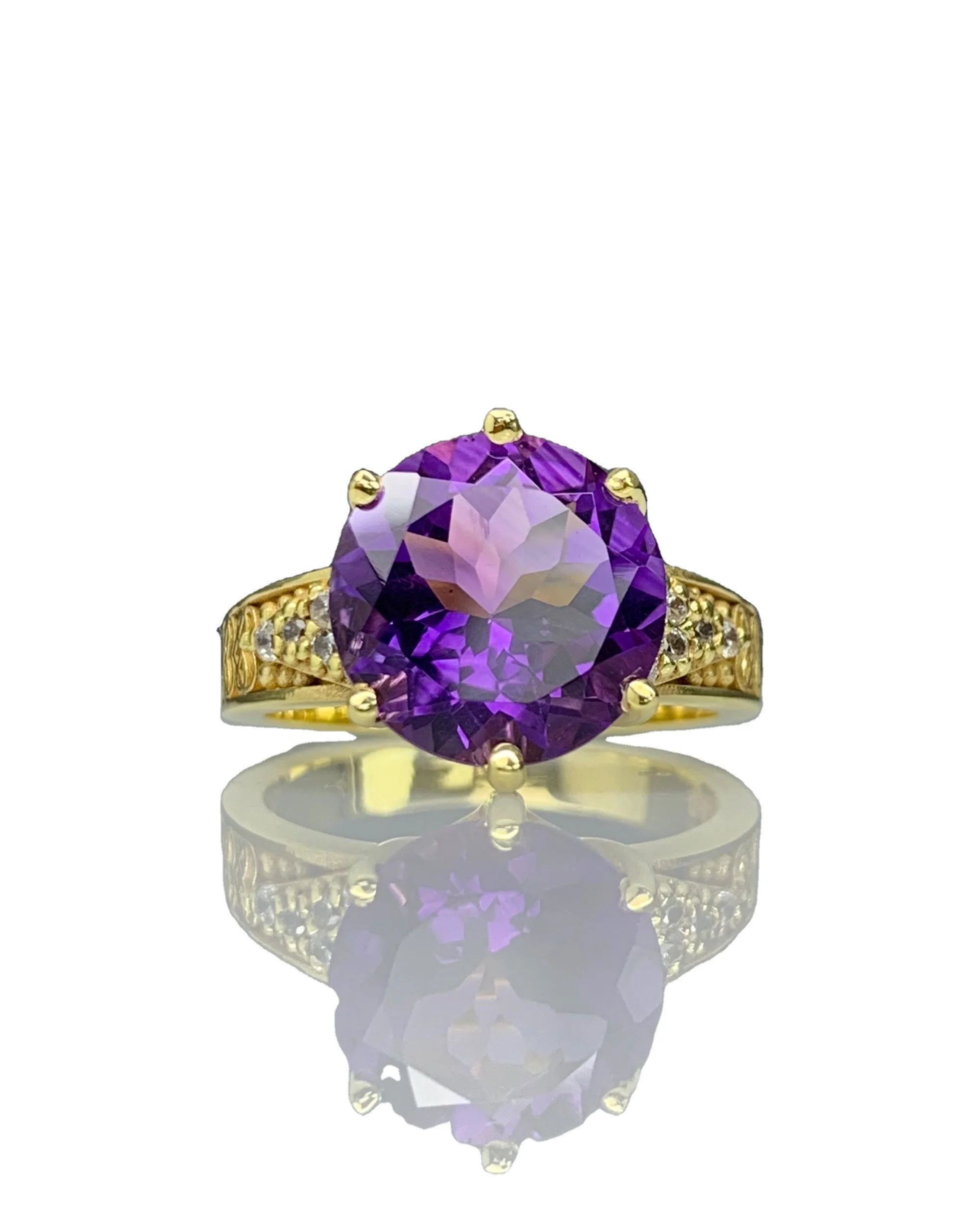 8mm Amethyst Dainty Solitaire Ring, February Birthstone Round Cut in 18K 24K Gold Genuine Purple Gemstone Best Gif Her Handmade