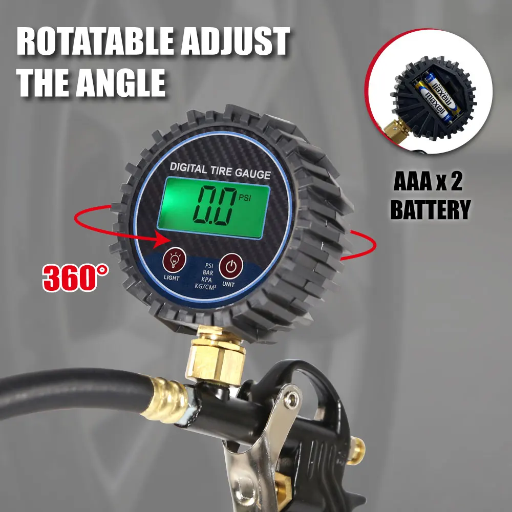 Tire Pressure Gauge Digital Tyre Air Inflator Gun Auto Repair Workshop Tool Lematec