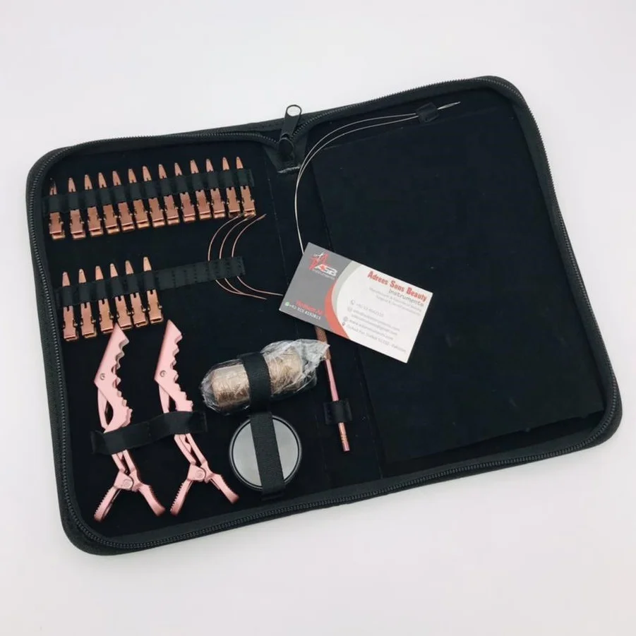 Hand Tied Hair Extension Tools Kit With Sewing Needle Rose Gold Stainless Steel Hair Extension Pliers With Hair Clips, Scissors