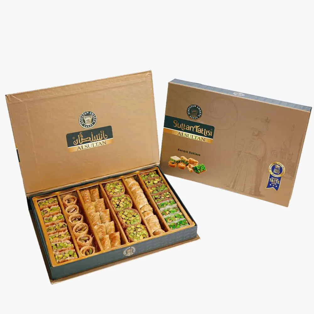 Al Sultan High Grade BAKLAWA Exquisite Assortment Arabic Sweets 350gm Wholesale Packaged in Box with Nut and Chocolate Flavor