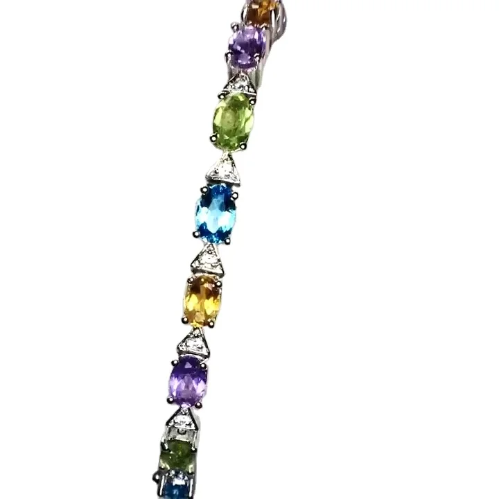 Sterling 925 Silver Bracelet with Natural Amethyst, Peridot, Citrine, Blue Topaz Gemstones beautiful & Perfect For Any Occasion