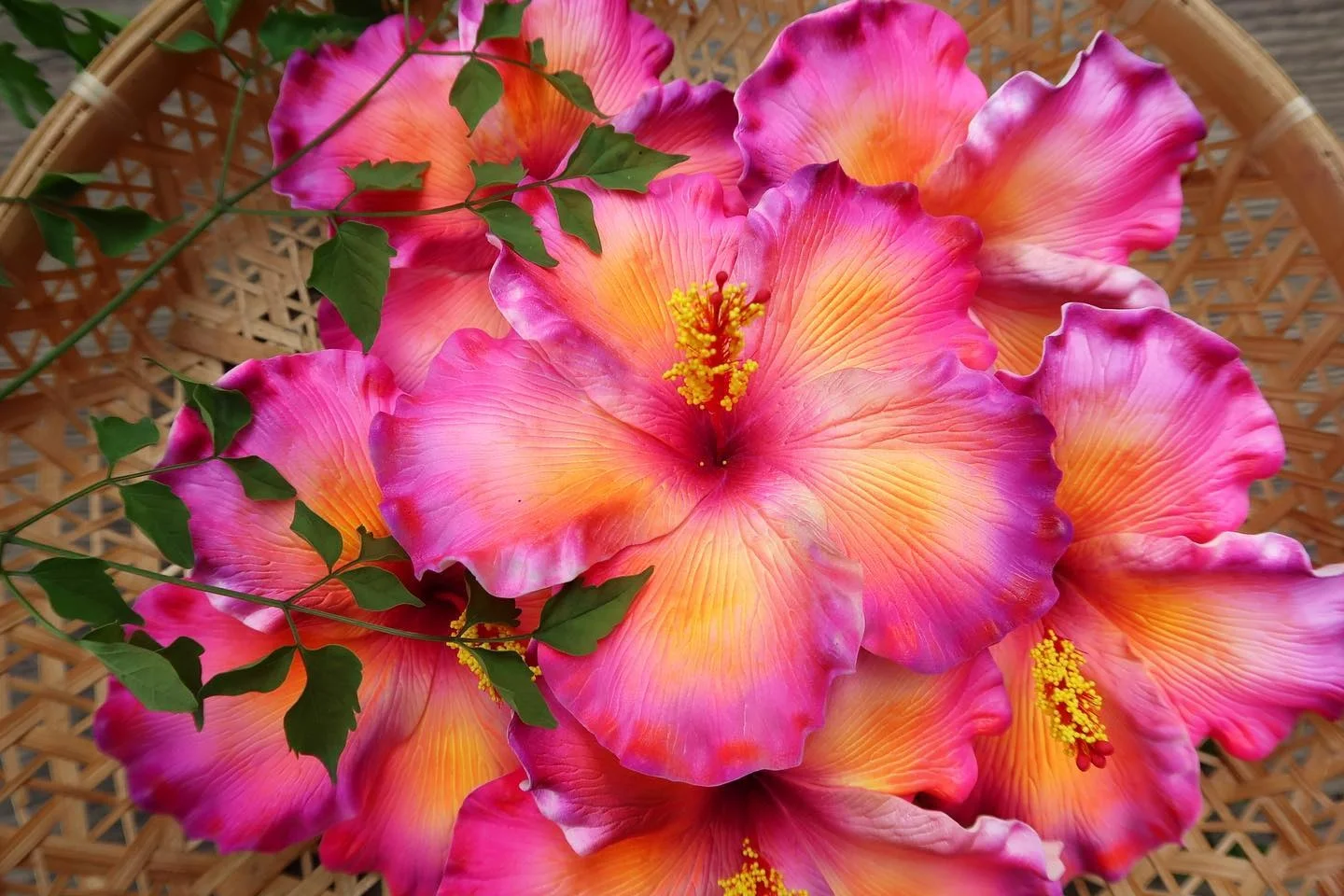 Best seller good quality Handcraft Handmade artificial hibiscus foam flower with special tattoo and color pattern