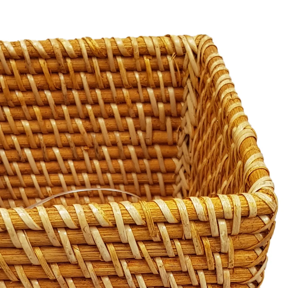Multifunctional Napkin Holder and Tissue Box Cover Handwoven Square Rattan Storage Basket for Home Use Fabric Material