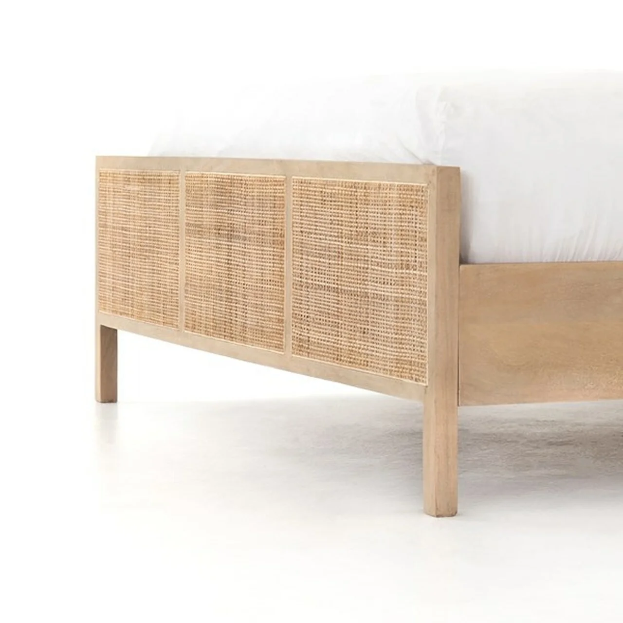 Vintage Industrial Rattan Cane King Size Bed Indian Jodhpur King Queen Size Bed Frame & Headboard Modern Rattan Cane Furniture