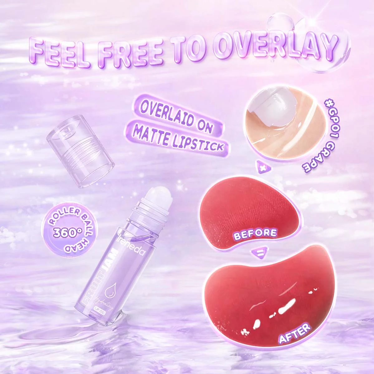 IRENEDA IR-L03 Roller Ball Head Cute Lip Oils  Hydrating Tinted Lip Plumper Oil